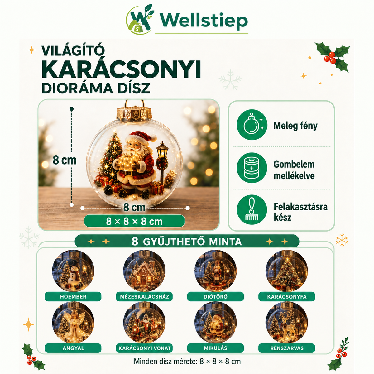 Wellstiep világító karácsonyi dioráma dísz - magyar infografika 2