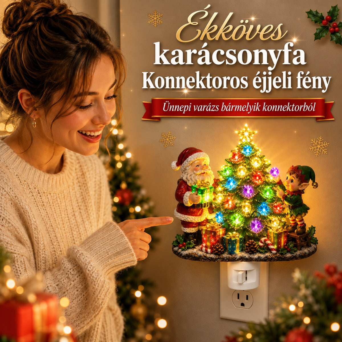Wellstiep ékköves karácsonyfa konnektoros éjjeli fény - 1