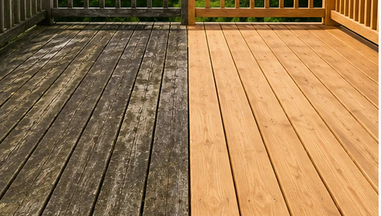 Deck cleaning before and after